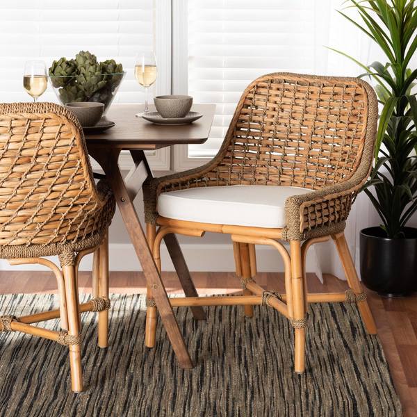 Baxton Studio Kyle Modern Bohemian Natural Brown Woven Rattan Dining Side Chair With Cushion 212-12803-ZORO